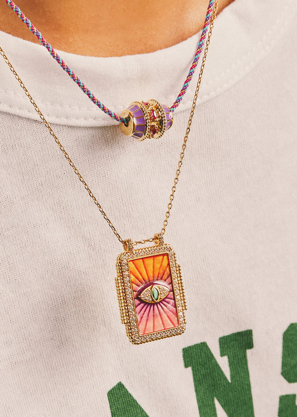 NECKLACE - PINK RAINBOW EYE BOHEME