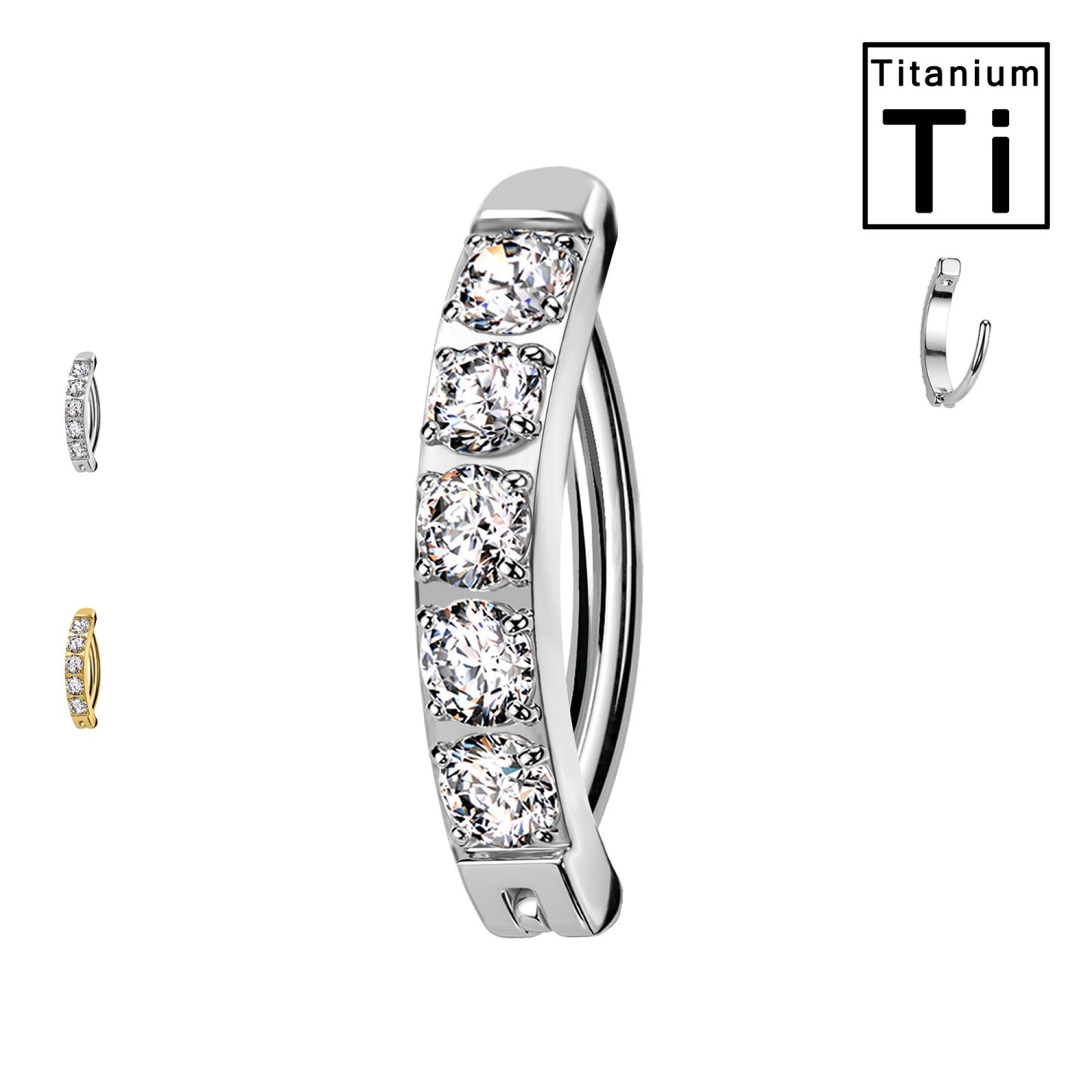 PWD-065 Piercing Banana Ombelico a Cerchio con Cristalli in Titanio